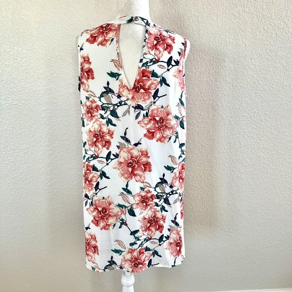 Peach Love Size Medium Pink Green Floral Ruffle Front Sun Dress Keyhole V Neck - Picture 4 of 13